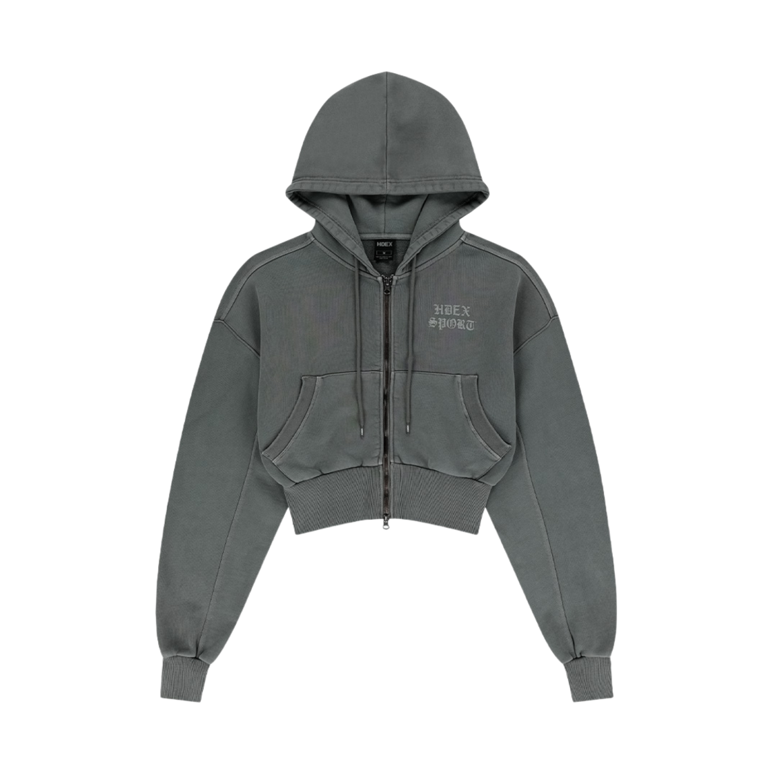 에이치덱스 우먼스 레터링 피그먼트 크롭 후디 집업 피그먼트 그레이(HDEX Womens Lettering Pigment Crop Zip-up Hoodie Pigment Gray)