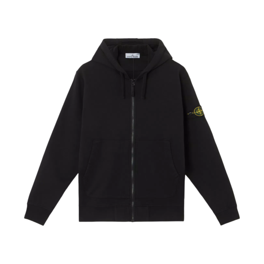 K1S1561000-42S0051-V0029 Stone Island 6100042 Organic Cotton Fleece Hooded Sweatshirt with Drawstring Hood and Zipper Black - 25SS