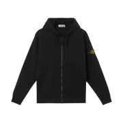 Stone Island 6100042 Organic Cotton Fleece Hooded Sweatshirt with Drawstring Hood and Zipper Black - 25SS