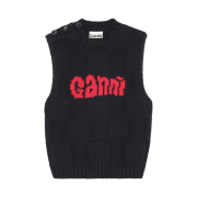 (W) Ganni Cotton Logo Vest Black