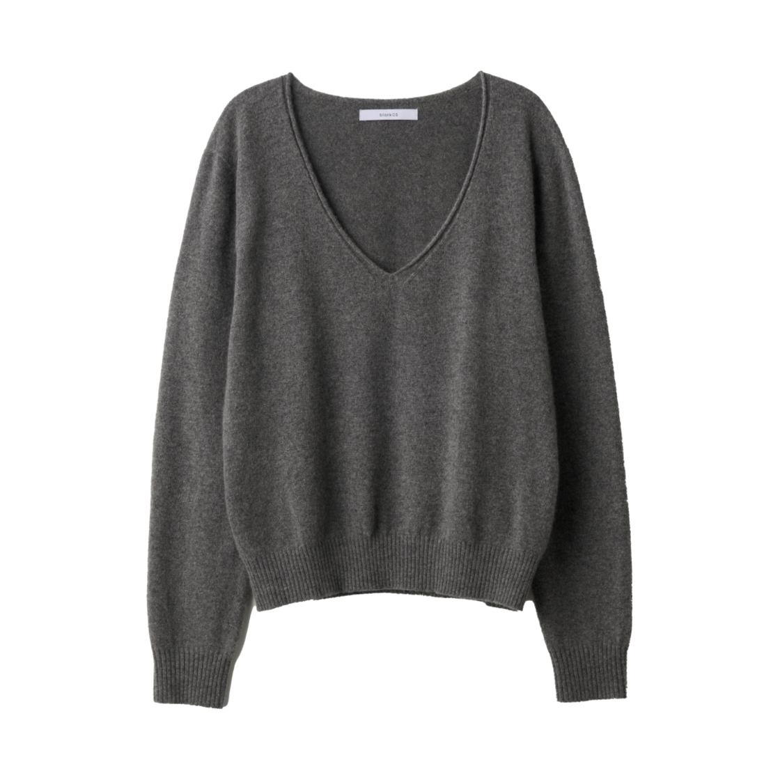24FLKN003MGF Blank03 Cashmere Whole Garment V Pullover Melange Grey