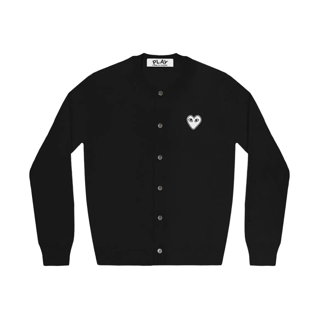 AX-N061-051-1 Play Comme des Garcons White Heart Knit Cardigan Black
