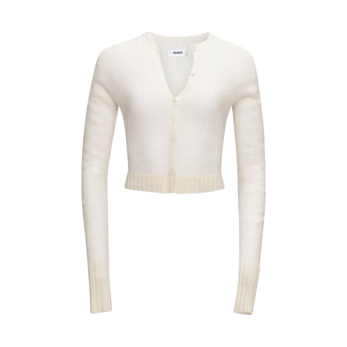 (W) 귀조 모헤어 립 가디건 화이트((W) Guizio Mohair Ribbed Cardigan White)