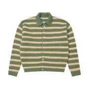 STU Wool Collar Stripe Cardigan Olive Green