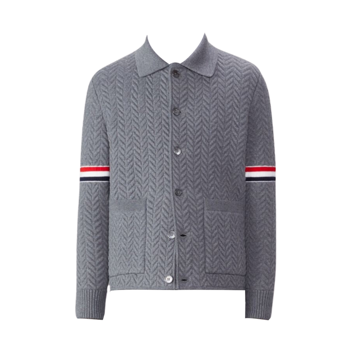 MKJ120A-Y1003-035 Thom Browne Merino Wool Cotton Quilted Armband Work Jacket Medium Grey