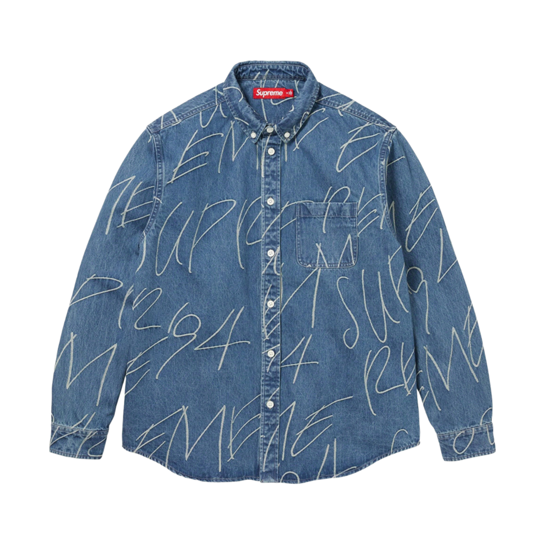 슈프림 핸드라이팅 자카드 데님 셔츠 워시드 인디고 - 23FW