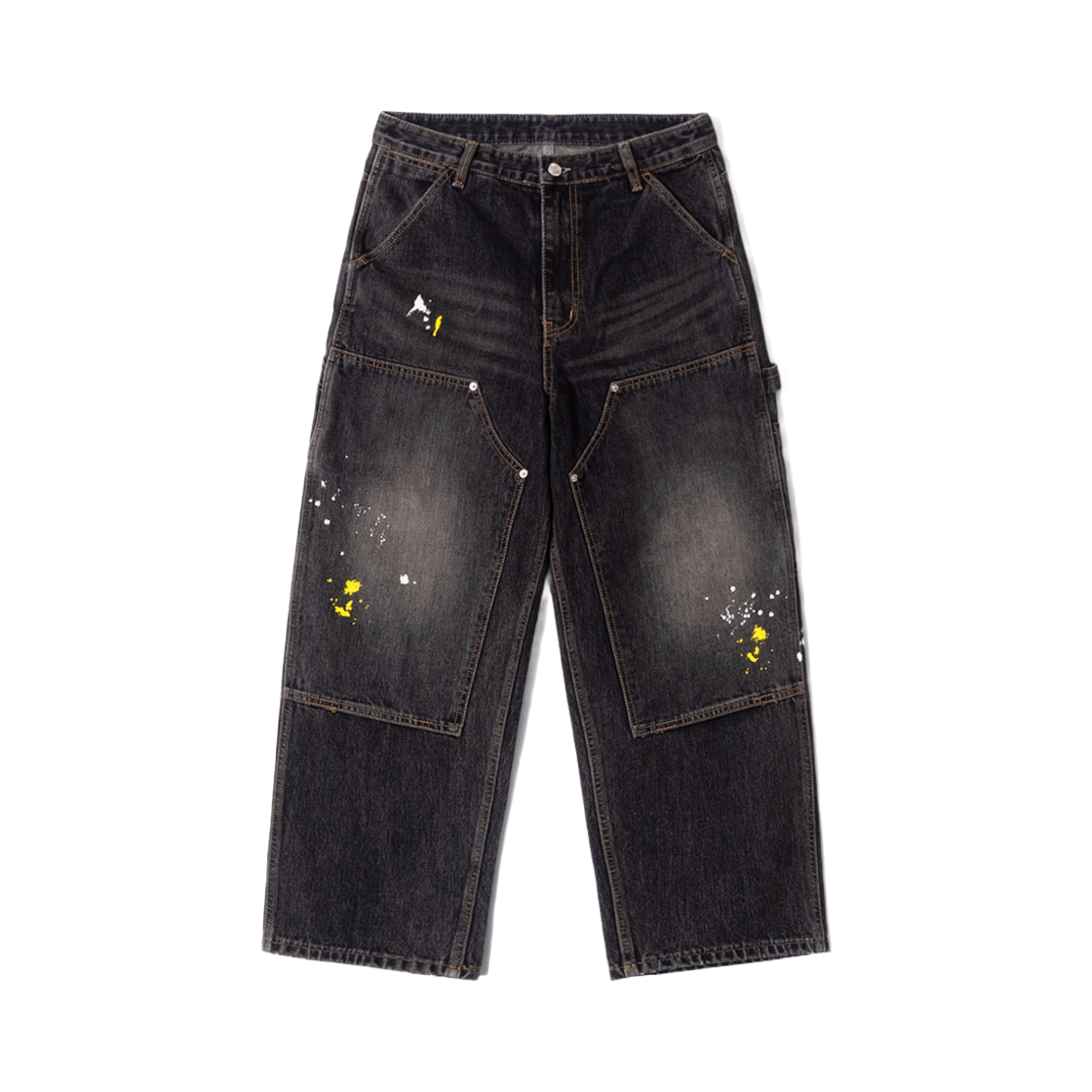 Q4AMDP002BLK QT8 GARMENTS Painted Double Knee Washed Pants Black