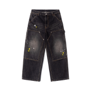 QT8 GARMENTS Painted Double Knee Washed Pants Black