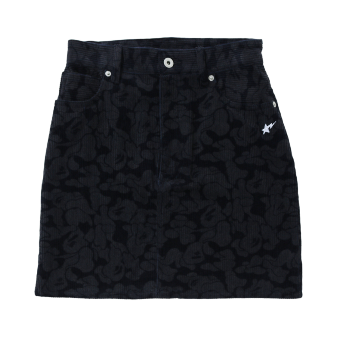 (W) 베이프 솔리드 카모 코듀로이 스커트 네이비 블루((W) BAPE Solid Camo Corduroy Skirt Navy Blue) - 1