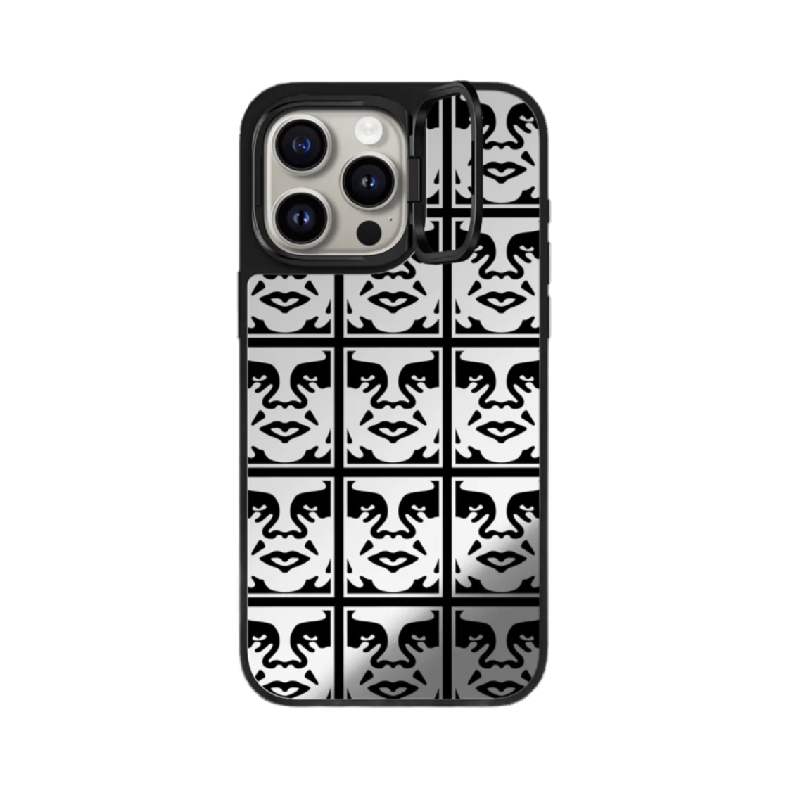 케이스티파이 x 오베이 아이폰 맥세이프 아이콘 페이스 타일 미러 링 스탠드 케이스 실버 미러 블랙 범퍼