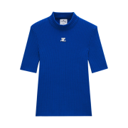(W) Courreges Reedition Knit Top Short Sleeves Blue