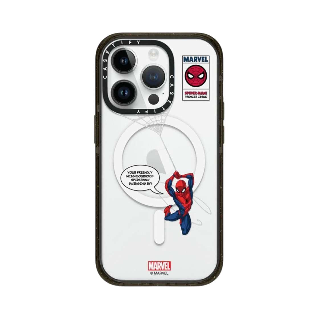 케이스티파이 x 마블 아이폰 스파이더맨 스윙 맥세이프 임팩트 케이스 클리어 블랙(Casetify x Marvel iPhone Spider-Man Swinging Magsafe Impact Case Clear Black) - 1