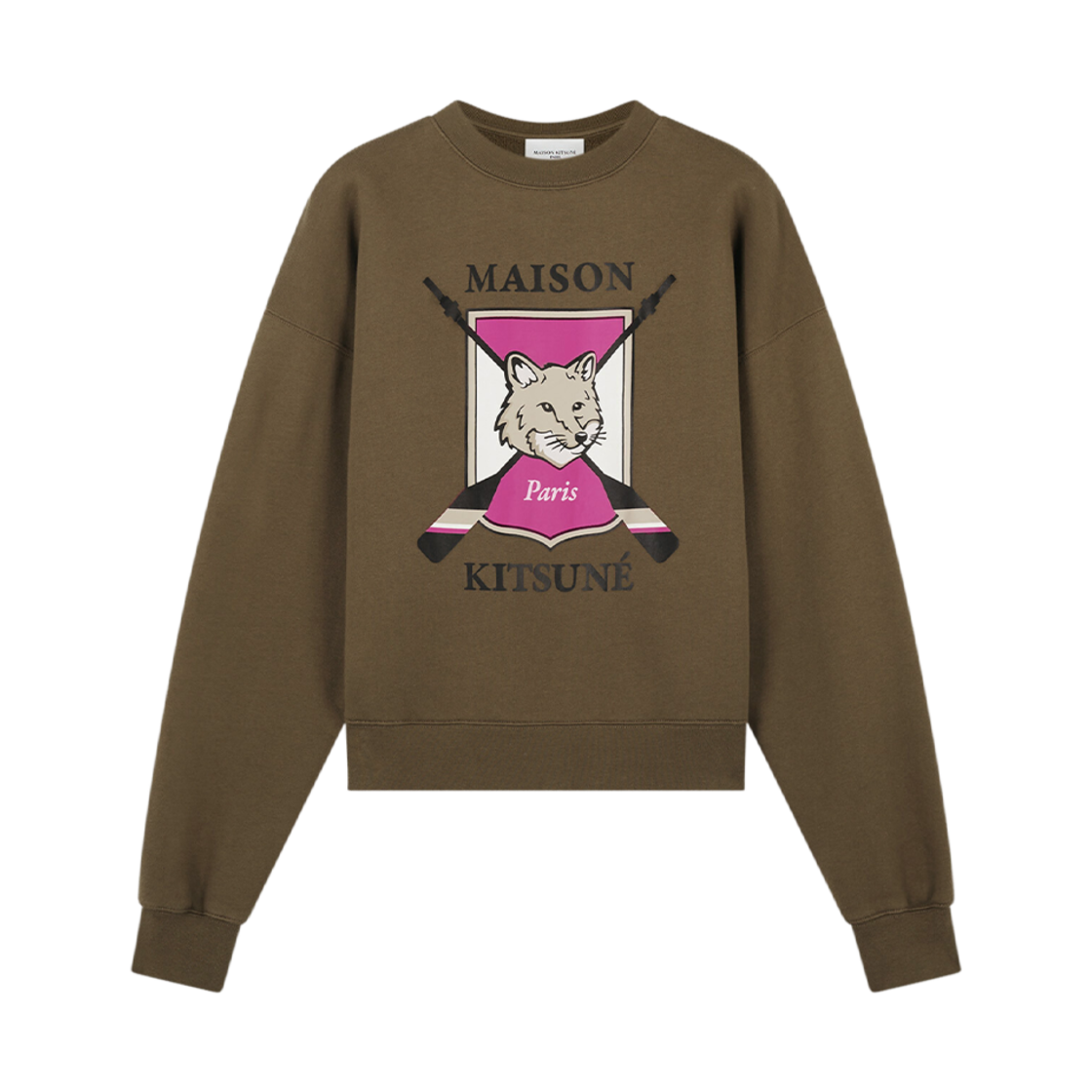 LW00306KM0307-P360 (W) Maison Kitsune College Fox Printed Comfort Sweatshirt Khaki