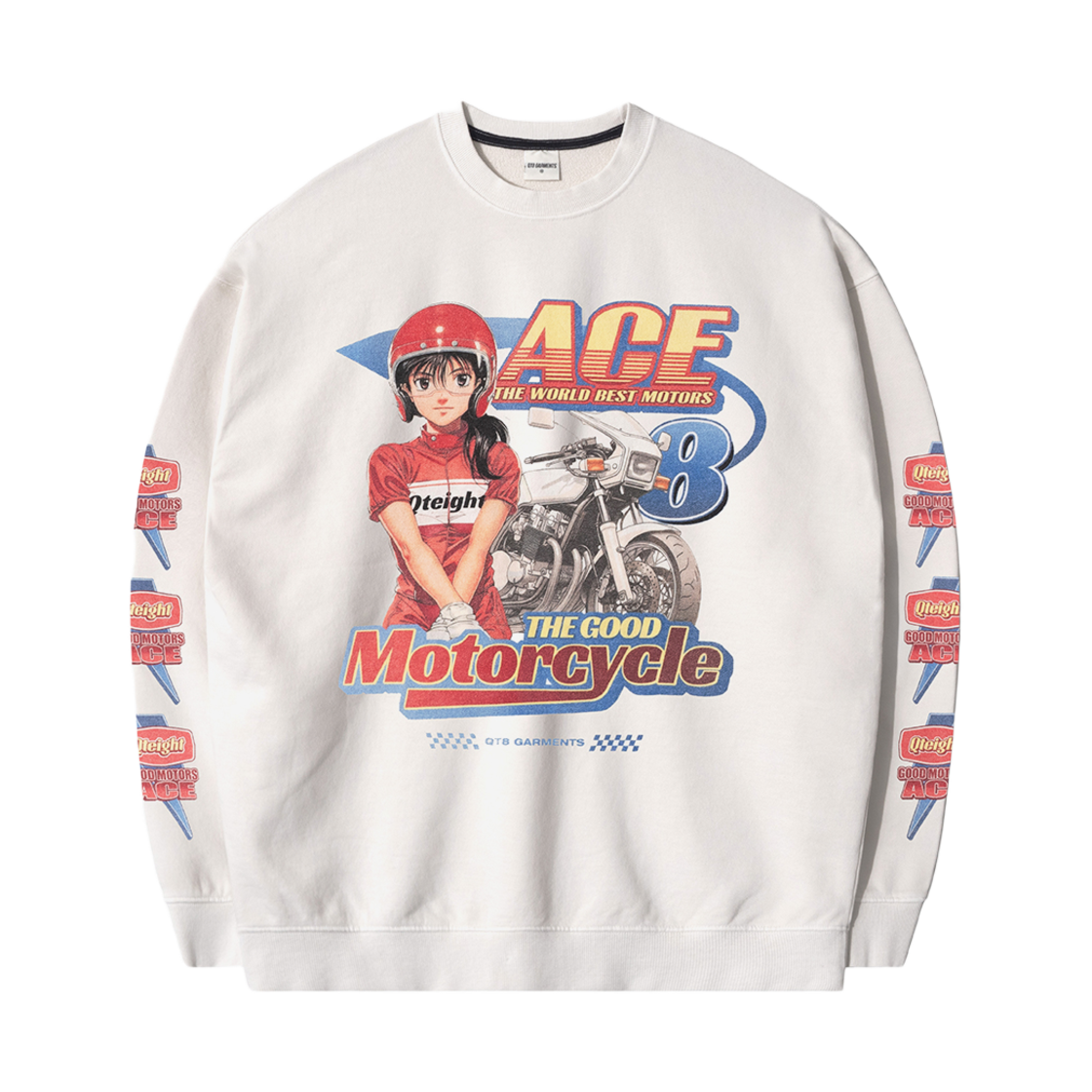 큐티에잇 가먼츠 에이스 모터스 빈티지 워시드 스웻셔츠 에크루(QT8 GARMENTS Ace Motors Vintage Washed Sweatshirt Ecru) - 1