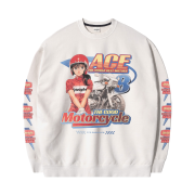 QT8 GARMENTS Ace Motors Vintage Washed Sweatshirt Ecru