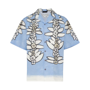Prada Short Sleeve Printed Cotton Shirt Light Blue Cord