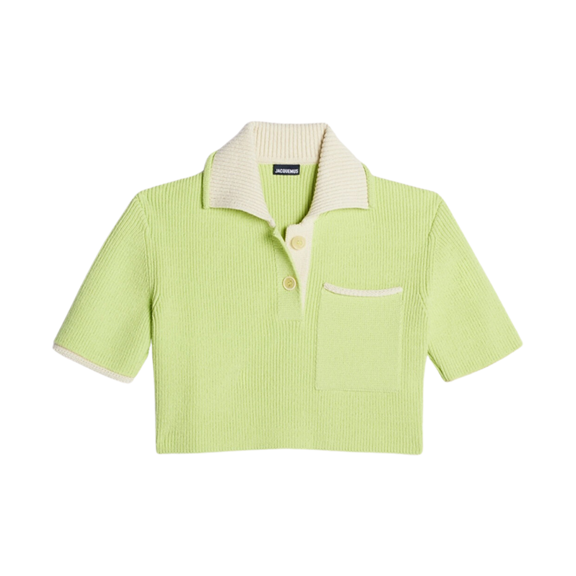 (W) 자크뮈스 르 폴로 마이유 아크로 컨트래스트 크롭 니트 폴로 라이트 그린((W) Jacquemus Le Polo Maille Arco Contrasted Cropped Knit Polo Light Green) - 1