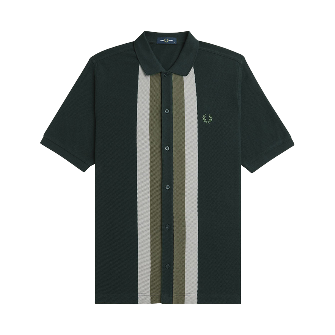AFPM243M522-Q20 Fred Perry Panelled Button Through Polo Shirt Night Green
