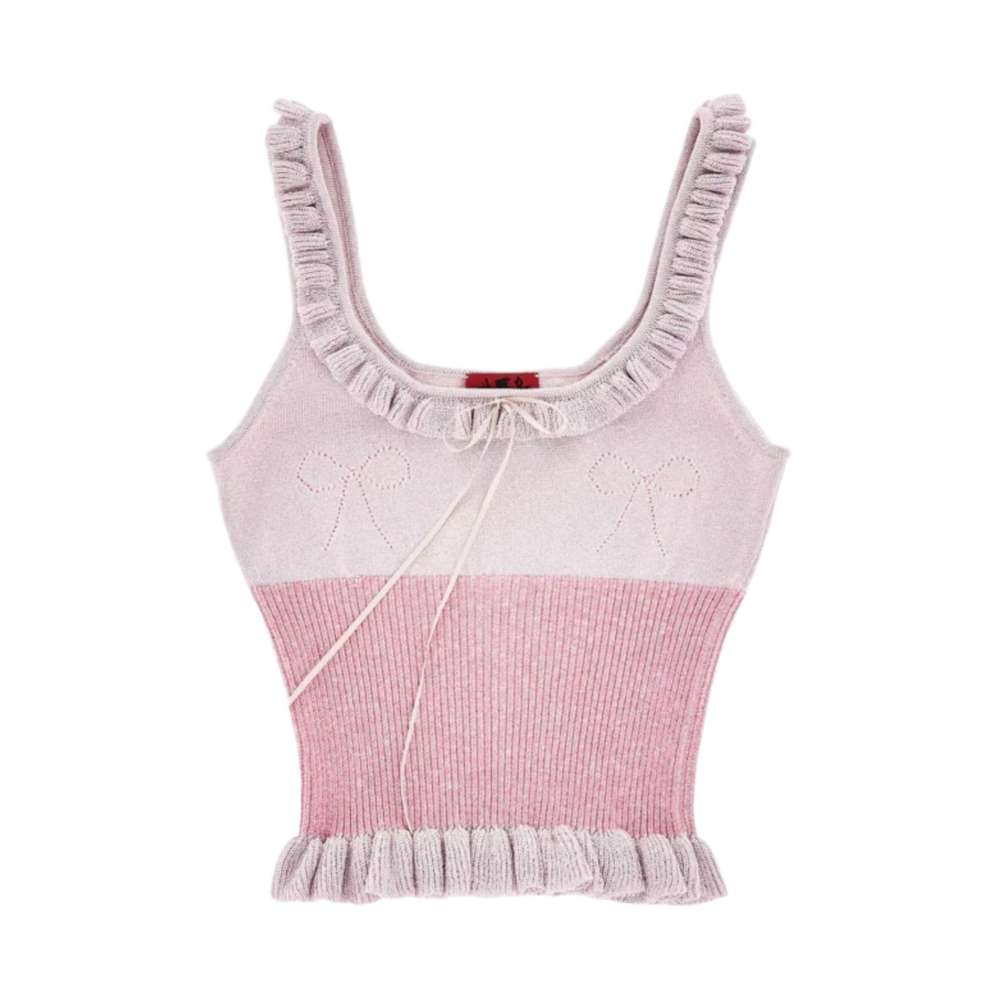 (W) 헤븐 바이 마크 제이콥스 x 샌디 리앙 포인텔 보우 탑 핑크((W) Heaven by Marc Jacobs x Sandy Liang Pointelle Bow Top Pink)