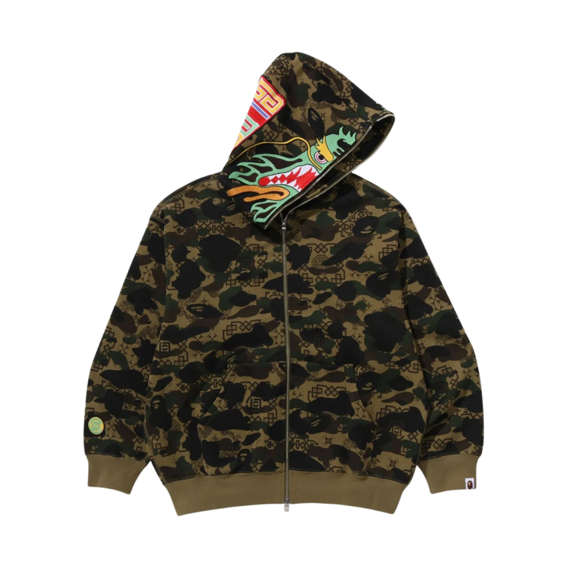 0ZXSWM115913N BAPE x Clot Camo Shark Relaxed Fit Full Zip Hoodie Green