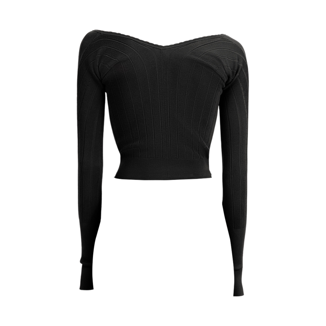 241KN357-2358-990 (W) Jacquemus Pralu Long Sleeve Scalloped Top Black - #2