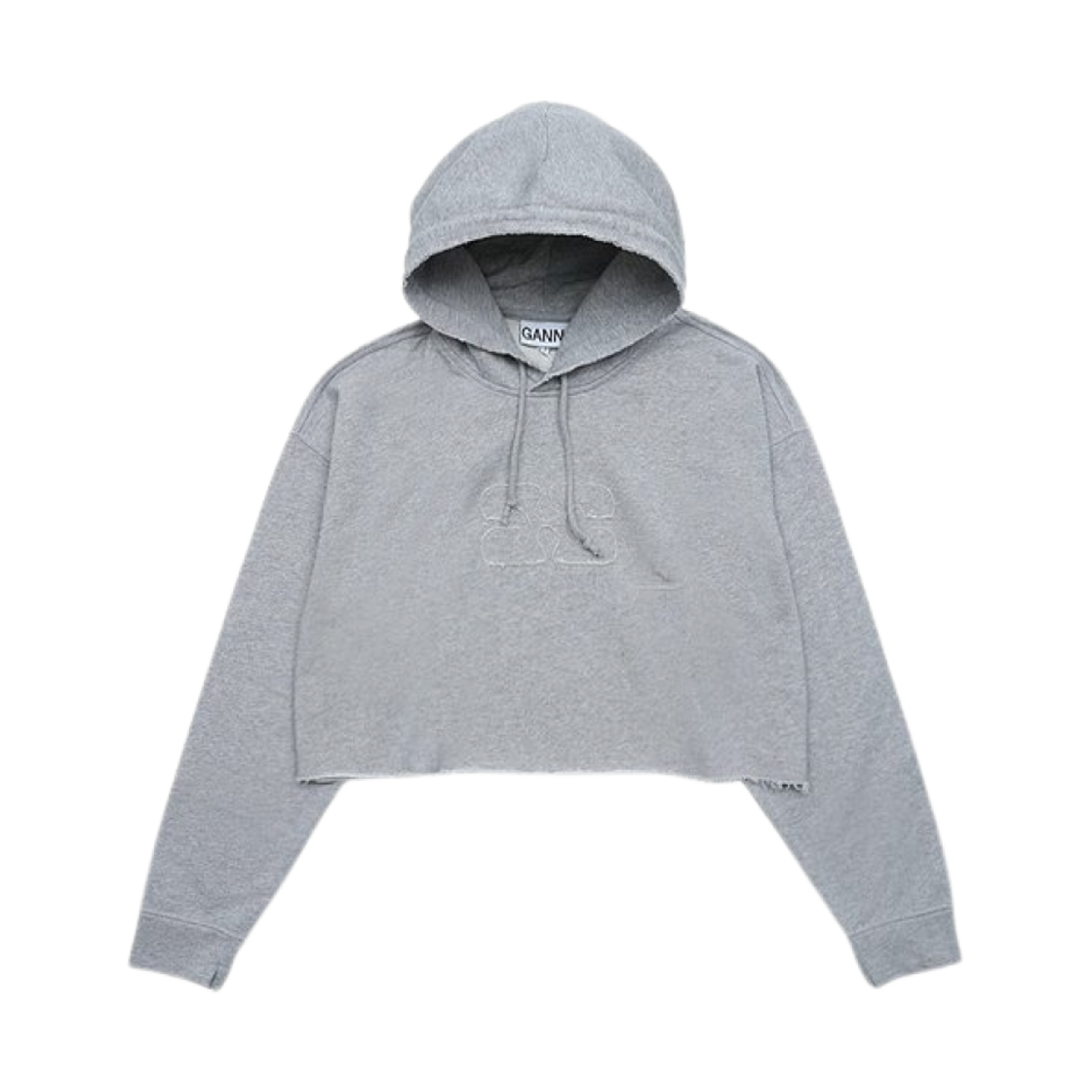 (W) 가니 로고 엠보스드 크롭 후드 팔로마 멜란지((W) Ganni Logo Embossed Cropped Hoodie Paloma Melange) - 1