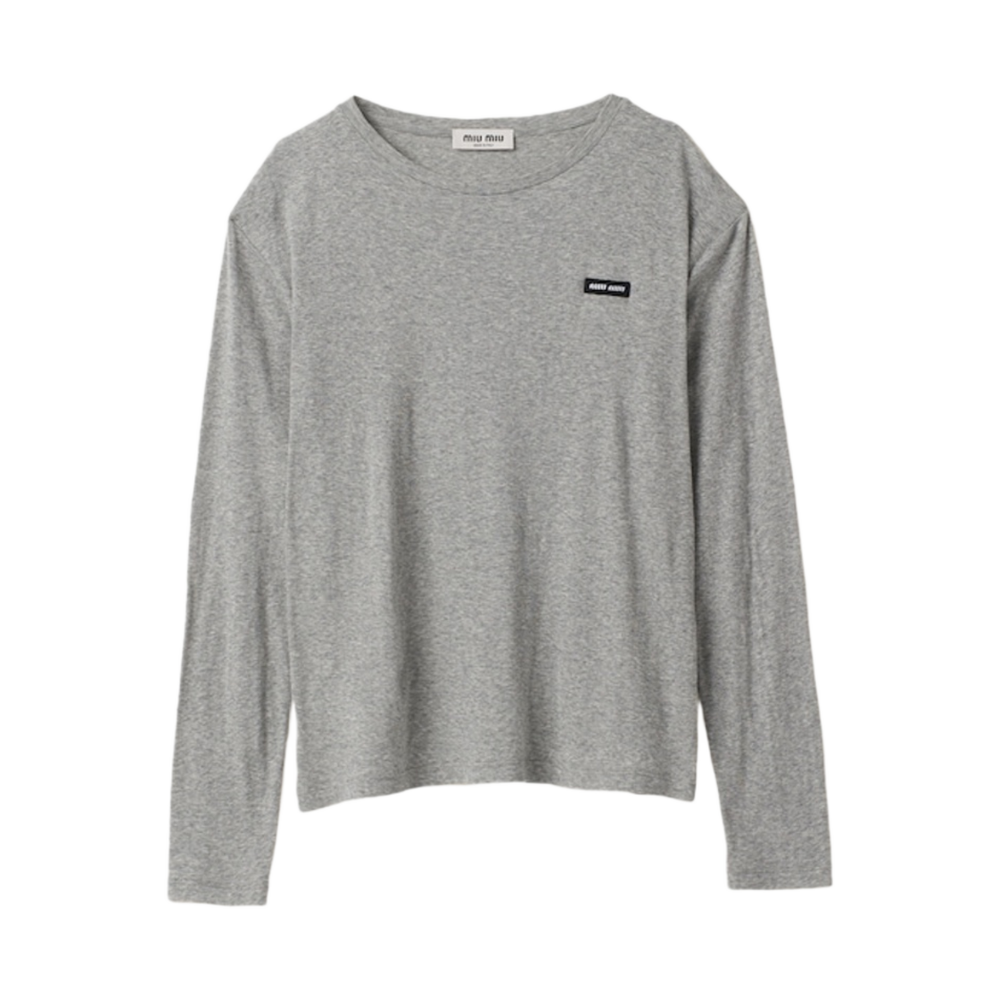 (W) 미우 미우 롱슬리브 립드 저지 티셔츠 그레이((W) Miu Miu Long Sleeved Ribbed Jersey T-Shirt Grey) - 1
