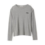 (W) Miu Miu Long Sleeved Ribbed Jersey T-Shirt Grey