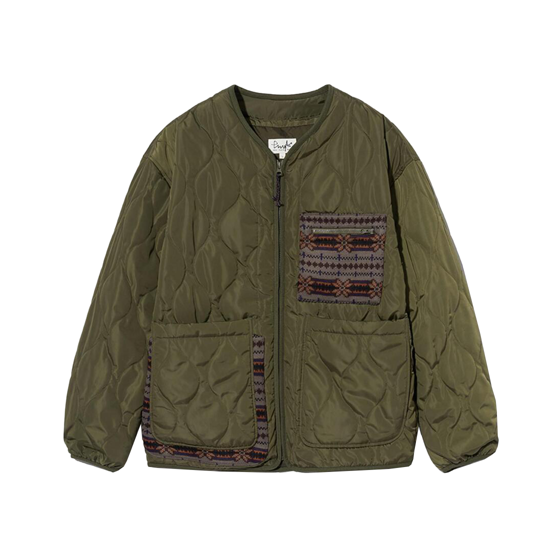 PEW1QJ301AKH Phyps Dept Knit Mix Two-Way Pocket Quilting Jacket Khaki