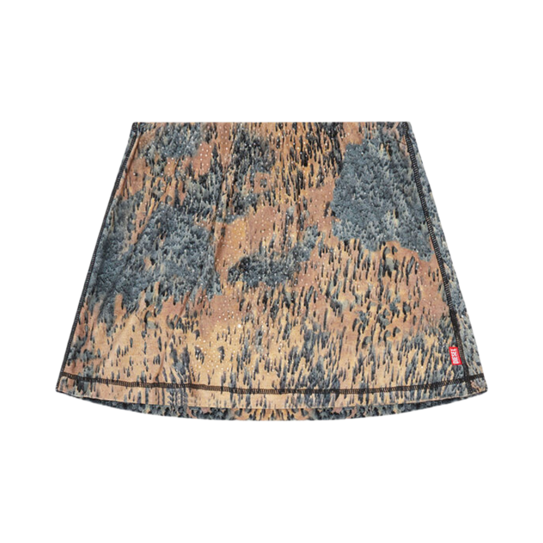 A144610KMAQ-9DMA (W) Diesel Abstract Print Mini Skirt with Crystals Beige Grey