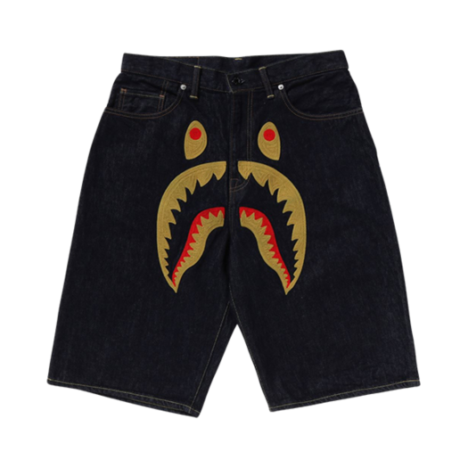 0ZXSPM151002M BAPE Shark Denim Shorts Navy Blue