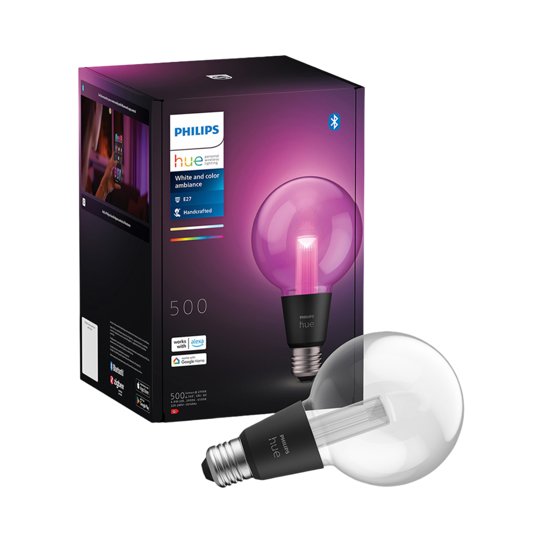 필립스 휴 컬러 앰비언스 라이트가이드 스몰 글로브 E26 스마트 전구 G95(Philips Hue Color Ambiance Small G95 E26)