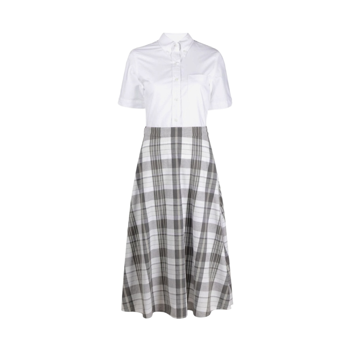 FDSD84C-F0171-035 (W) Thom Browne Madras Oxford A-Line Short Sleeve Shirtdress Medium Grey