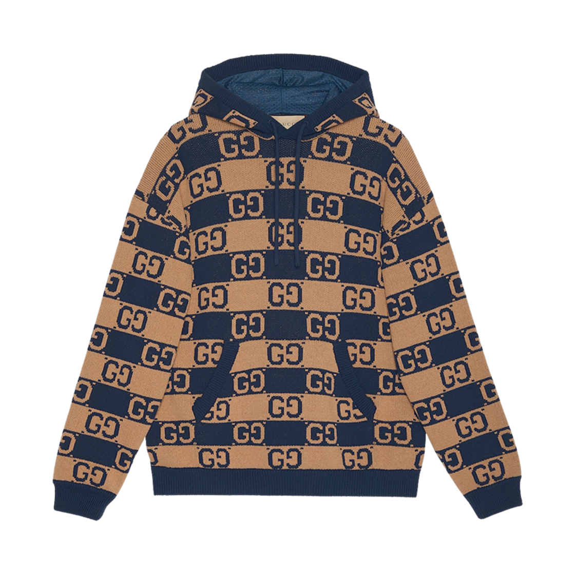 구찌 GG 코튼 자카드 후드 점퍼 베이지 다크 블루(Gucci GG Cotton Jacquard Hooded Jumper Beige Dark Blue) - 1