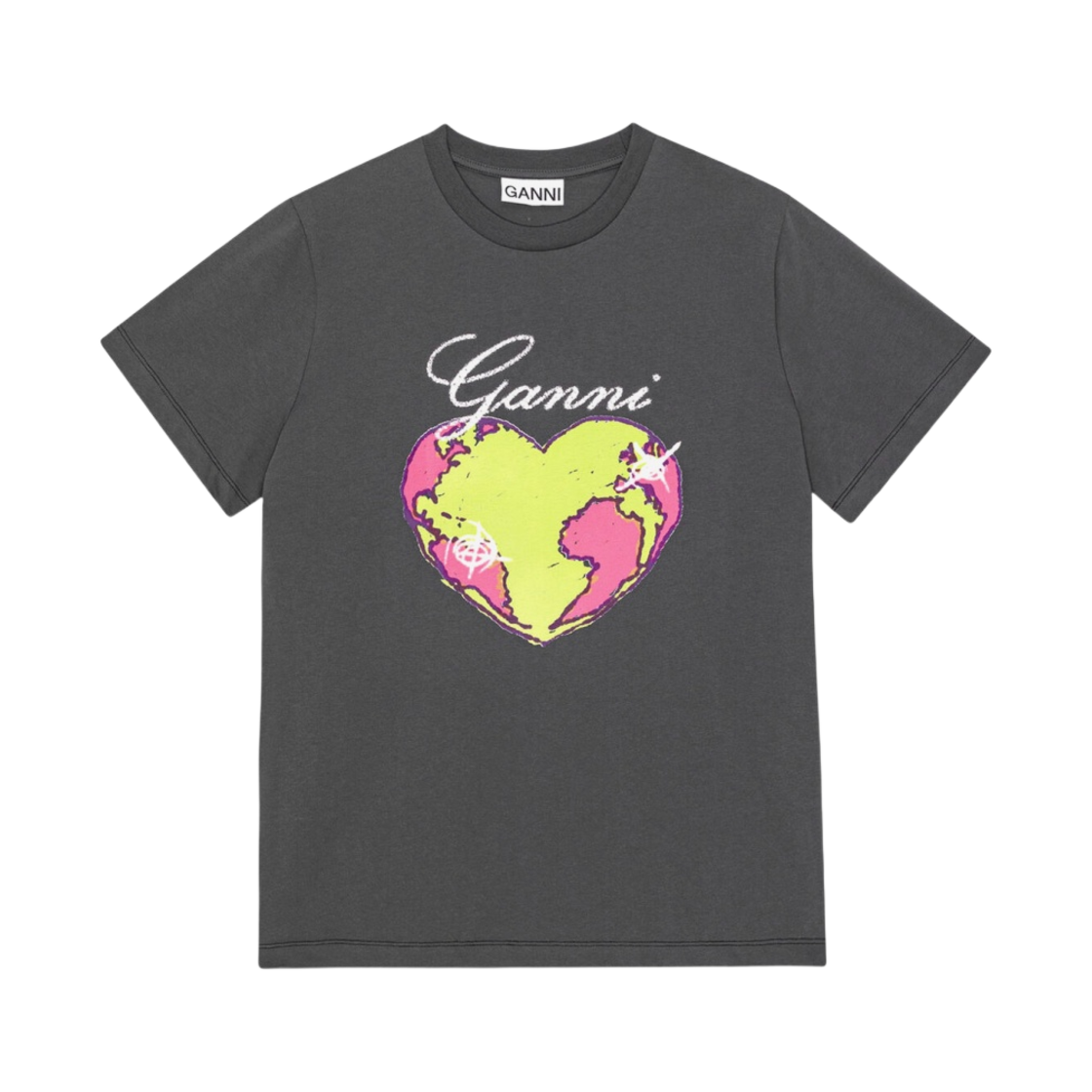 (W) 가니 그레이 릴렉스드 하트 티셔츠 볼캐닉 애쉬((W) Ganni Relaxed Heart T-Shirt Volcanic Ash)