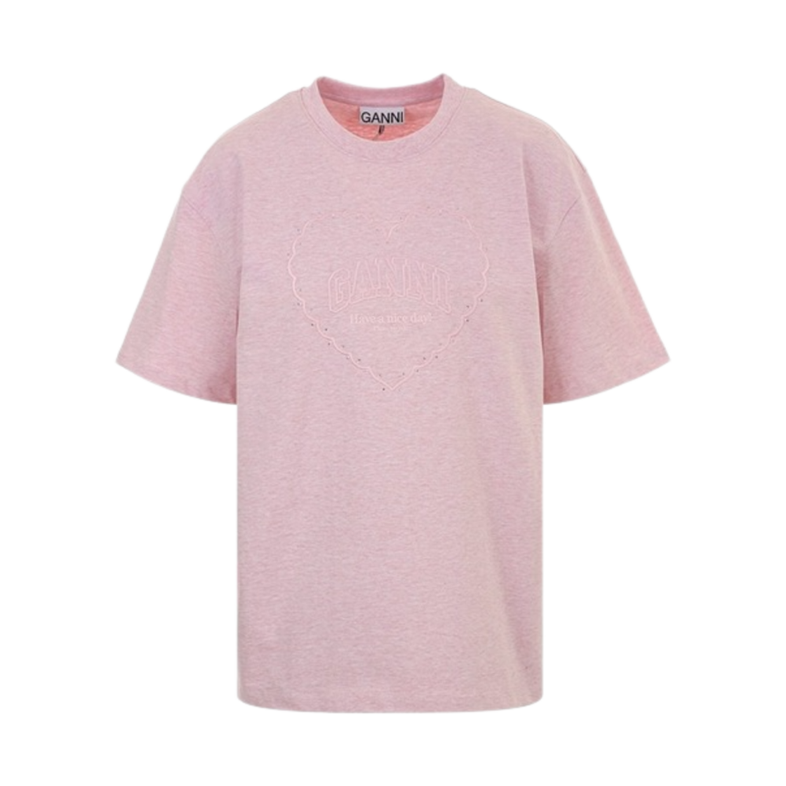 T4090-868 (W) Ganni Drop Shoulder Heart Embroidered T-Shirt Chalk Pink