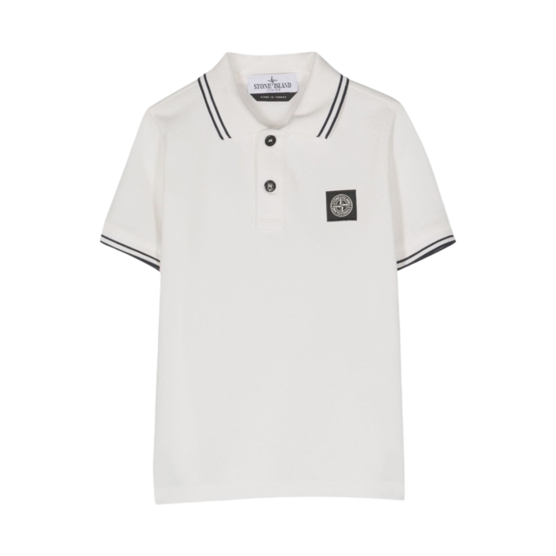 791621348-V1093 (Kids) Stone Island 21348 Stretch Cotton Pique Short Sleeve Polo Shirt White - 23FW