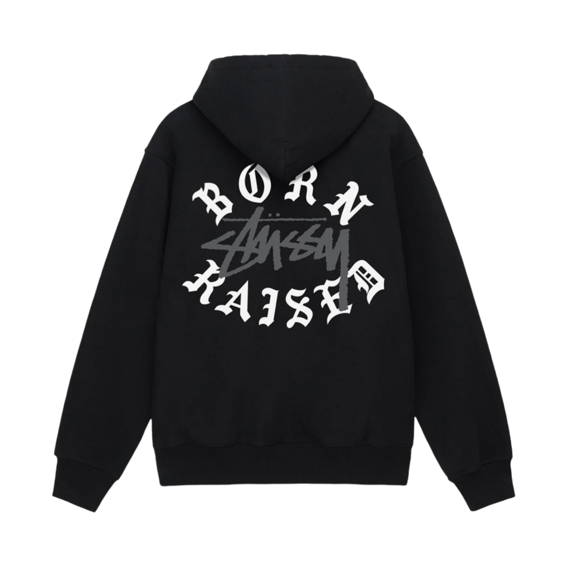 스투시 x 본앤레이즈드 로고 후드 집업 블랙(Stussy x Born X Raised Logo Zip Hoodie Black)