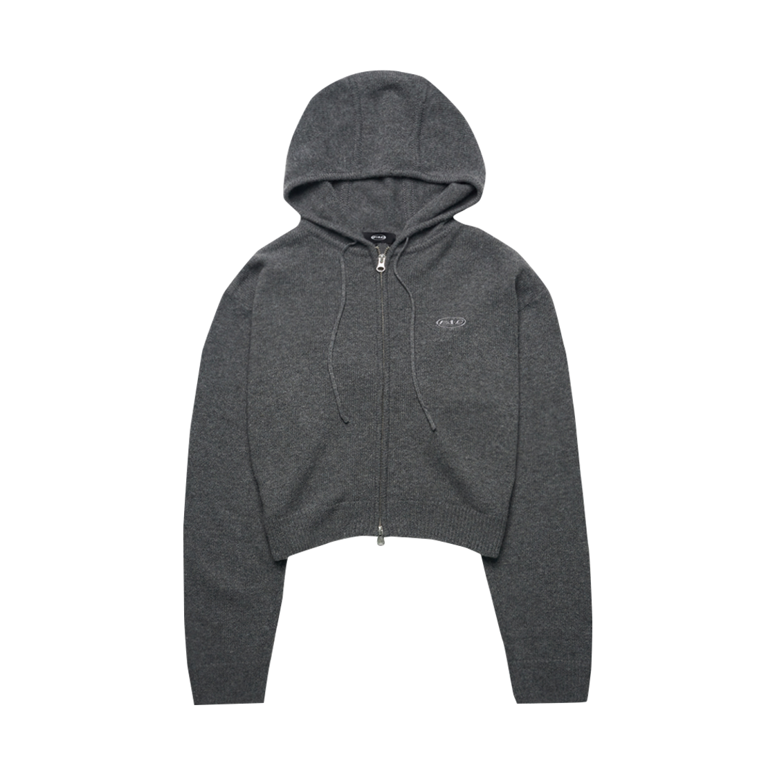 S36725 FAD Knit Crop Hoodie Zip Up Chacoal