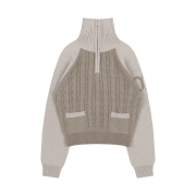 Fancy Club Mini Pocket Knit Half Zip-Up Brown