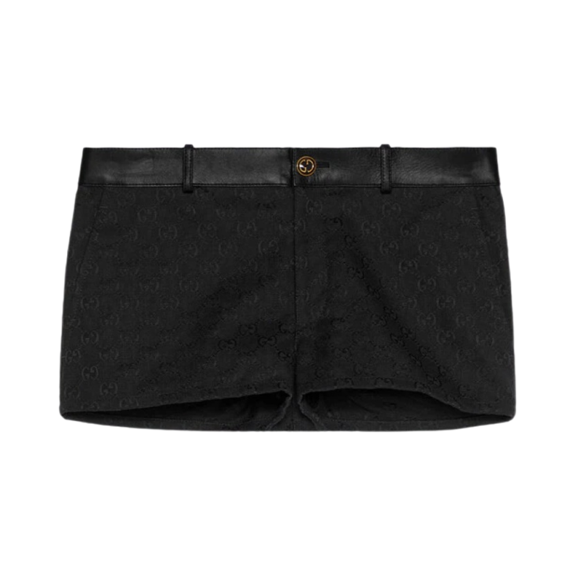(W) 구찌 GG 캔버스 레더 쇼츠 블랙((W) Gucci GG Canvas and Leather Shorts Black) - 1