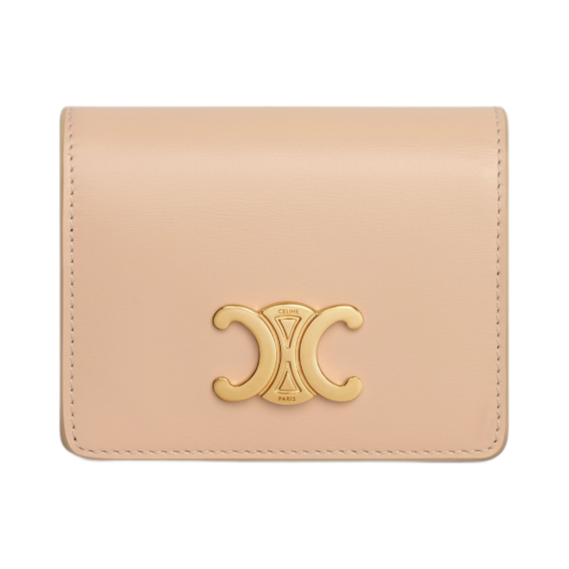 10M123FOZ-02EU Celine Triomphe Business Card Holder in Shiny Calfskin Oat Beige