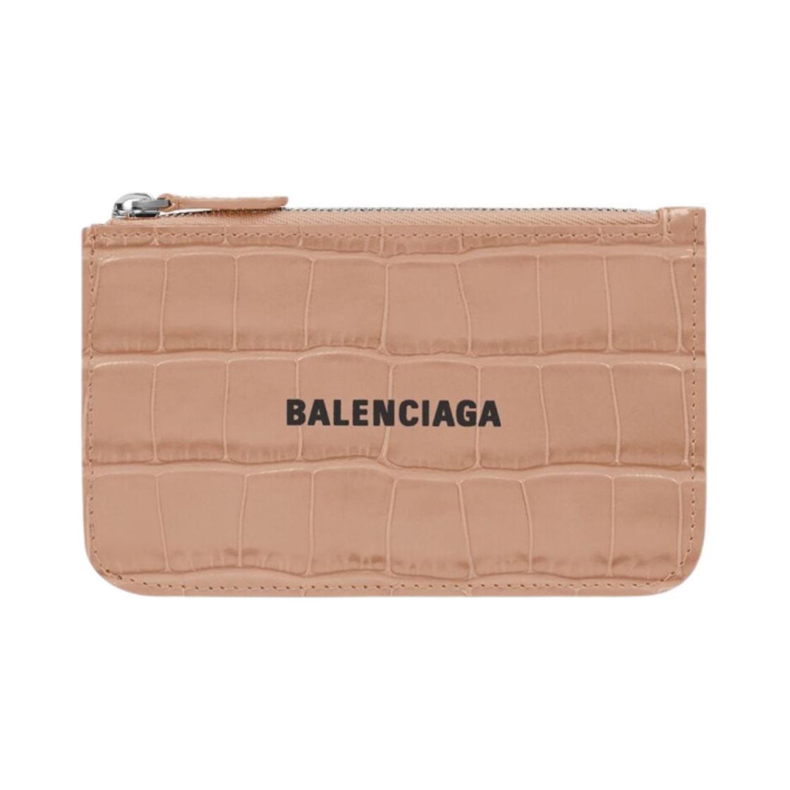 6371301LRR39660 Balenciaga Cash Large Long Coin and Card Holder in Crocodile Embossed Calfskin Beige