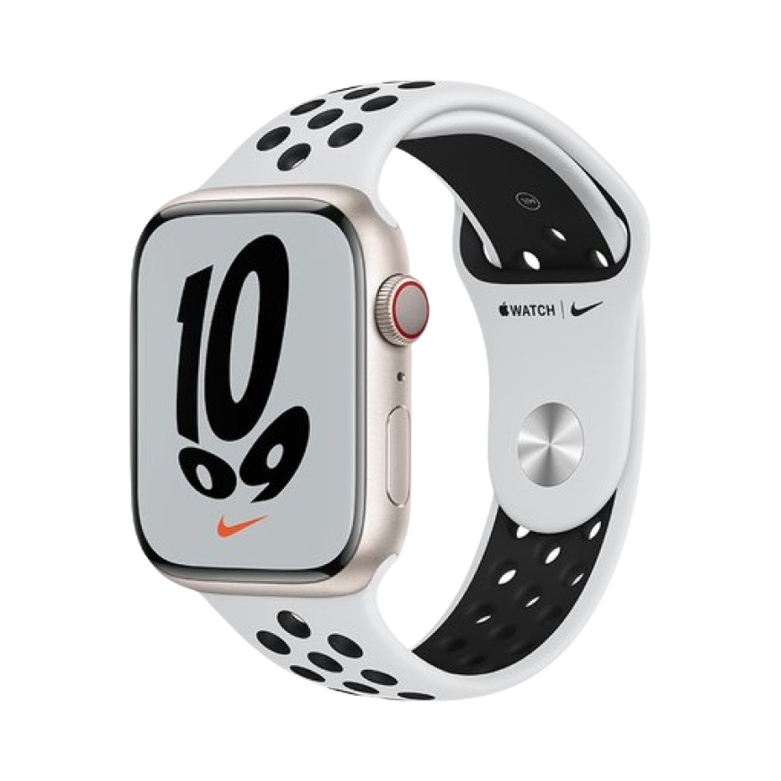 애플 워치 7 나이키 45mm 셀룰러 스타라이트 알루미늄 케이스 나이키 스포츠 밴드 퓨어 플래티넘 블랙 (국내 정식 발매 제품)
