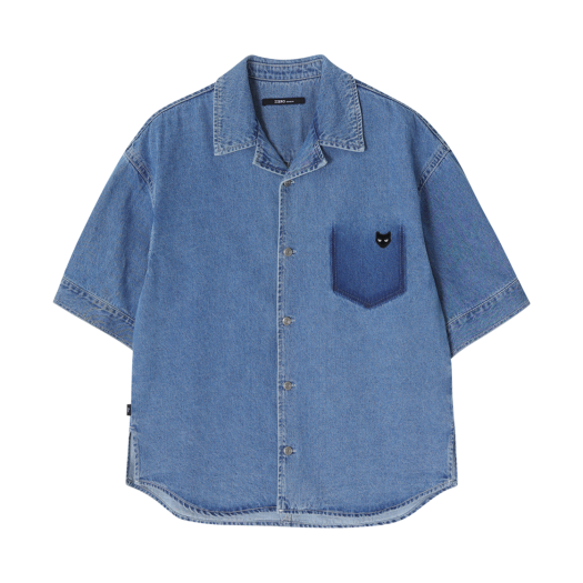 SH3SH820BL Songzio Zzero Open Collar Denim Half Shirt Blue