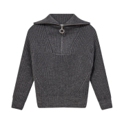 AMI Zipped Collar Ribbed Jumper Heather Grey