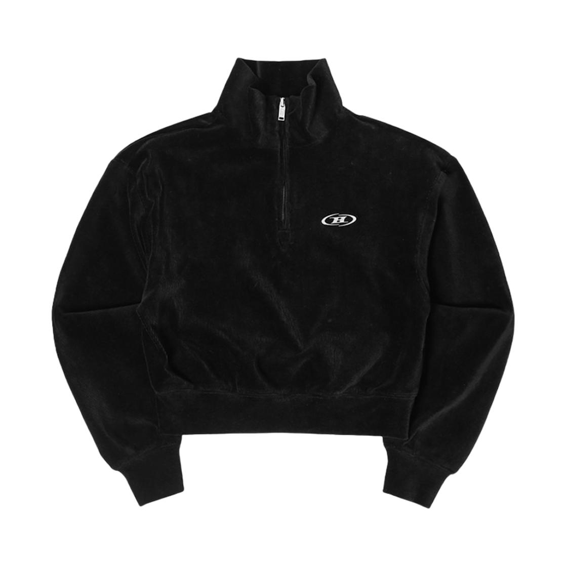 본투윈 B 크롬 크롭 벨루어 하프 집업 블랙