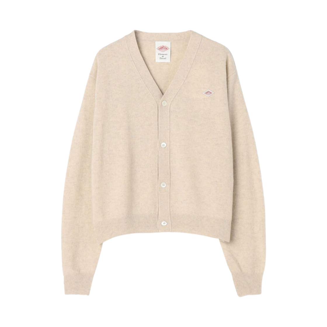 (W) 단톤 램스울 브이 넥 니트 가디건 오트밀((W) Danton Lambswool V Neck Knit Cardigan Oatmeal) - 1