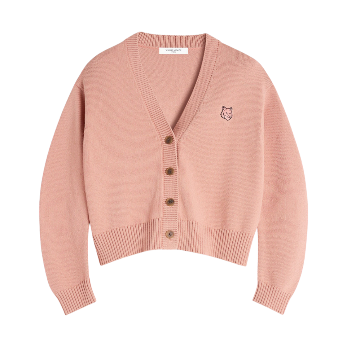 (W) 메종 키츠네 볼드 폭스 헤드 패치 컴포트 가디건 포슬렌 핑크((W) Maison Kitsune Bold Fox Head Patch Comfort Cardigan Porcelaine Pink) - 1