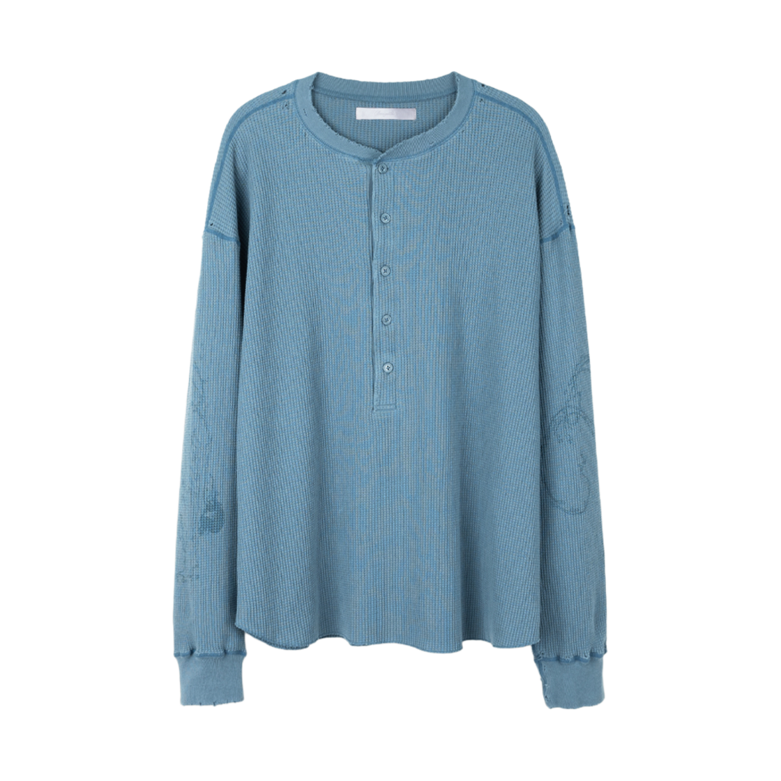아마이유우츠 헨리 넥 와플 롱 슬리브 블루 그레이(Amaiyuutsu Henley Neck Waffle Long Sleeve Blue Gray)